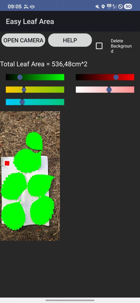 Leaf Area measurement. In this case 6 parts of a leaf = 2 complete leafs